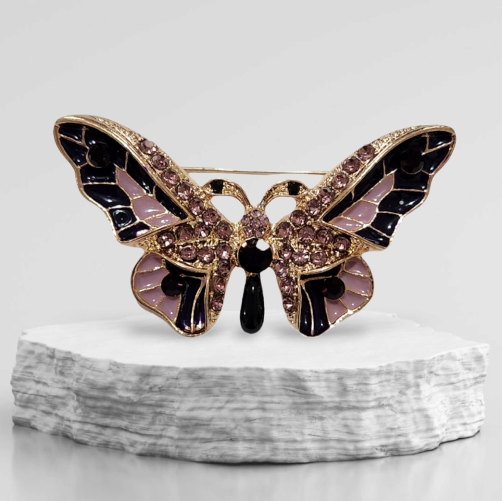 Butterfly Enamel & Rhinestone Brooch - Picture 3 of 8